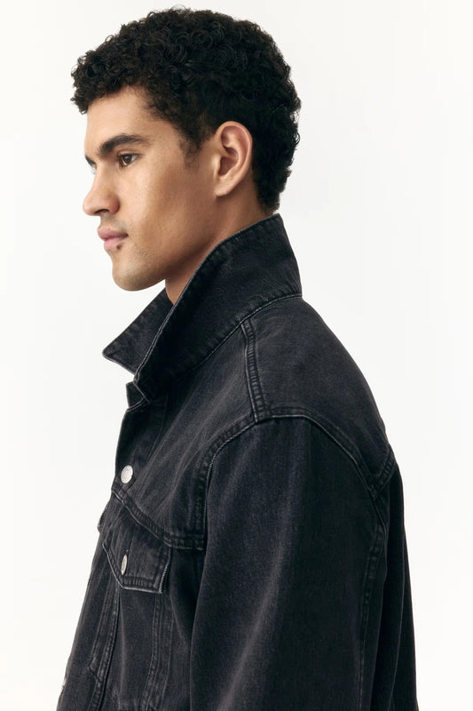 Black Denim Jacket – Classic Button-Up Trucker Jacket for Everyday Wear