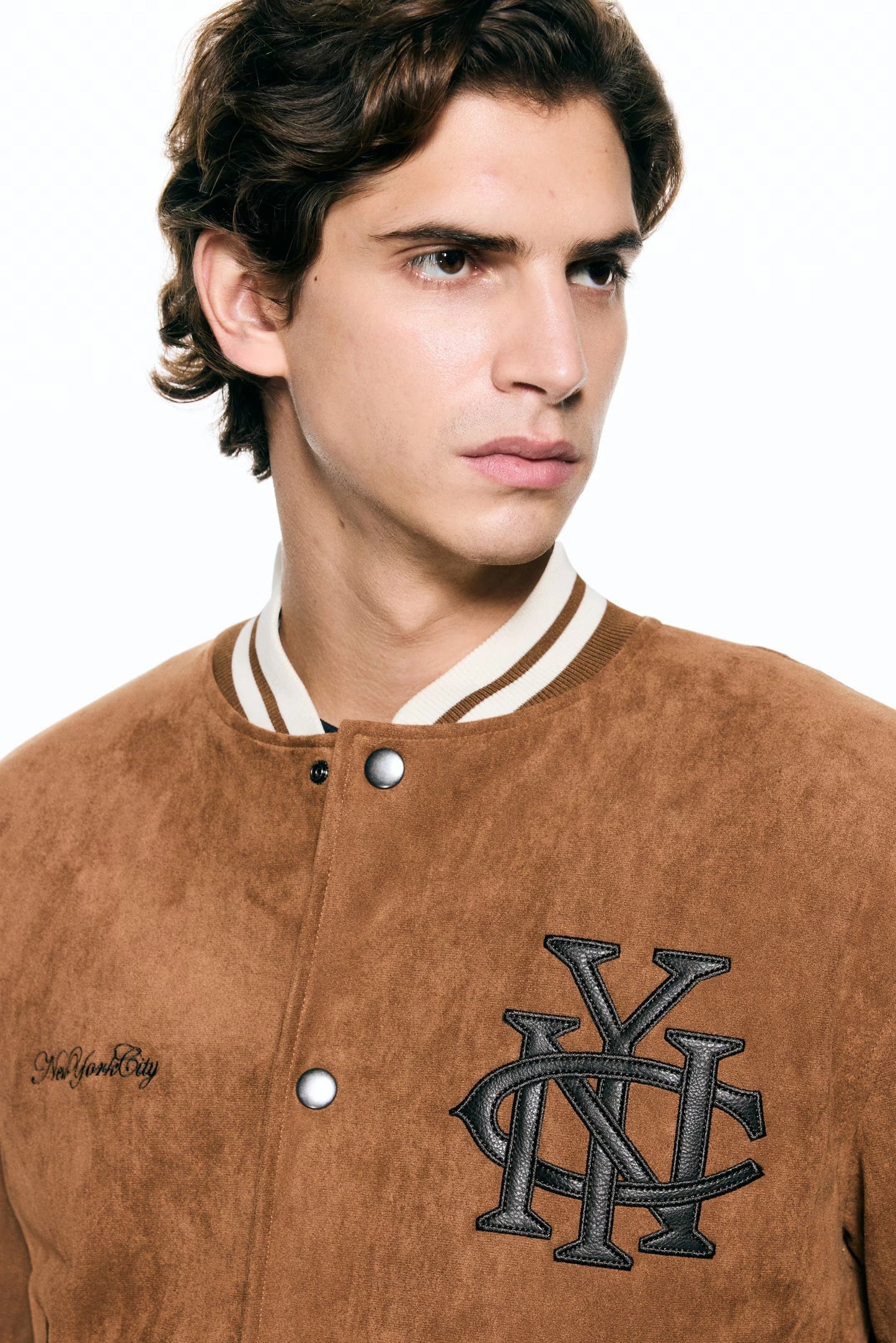 Brown Varsity Jacket – Vintage College Style Snap-Button Bomber Jacket