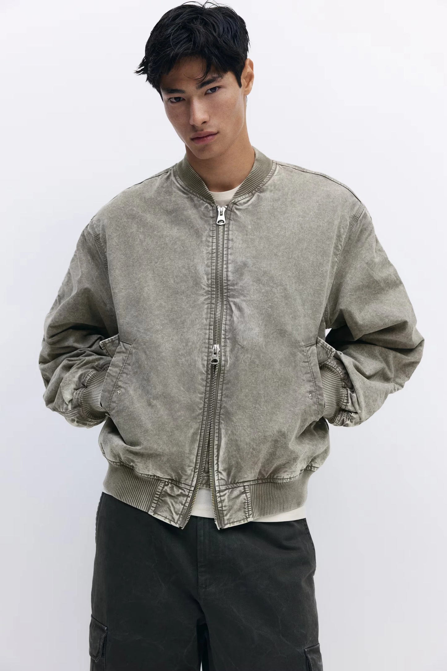 Vintage Wash Bomber Jacket – Lightweight Zip-Up Distressed Flight Jacket