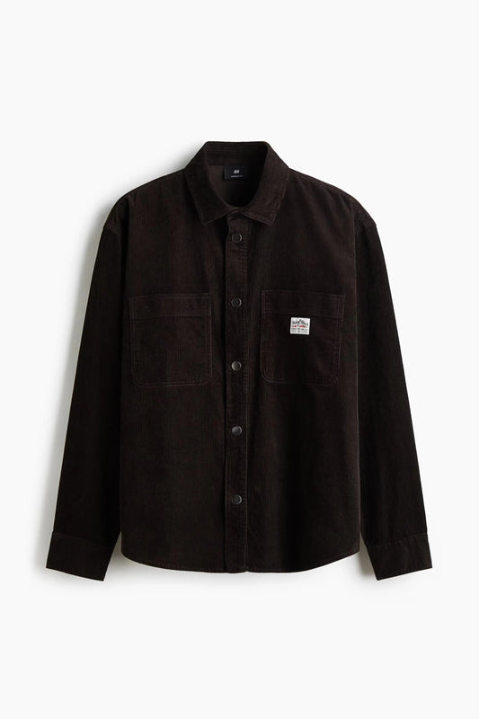 Dark Brown Corduroy Shirt Jacket – Button-Up Workwear Shacket