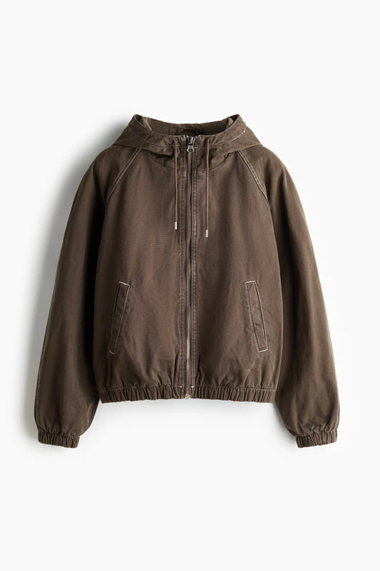 Brown Hooded Zip Jacket – Casual Lightweight Hoodie Jacket for Everyday Wear