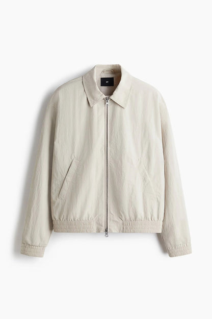 Off-White Zip-Up Casual Jacket – Lightweight Minimalist Bomber Style Coat