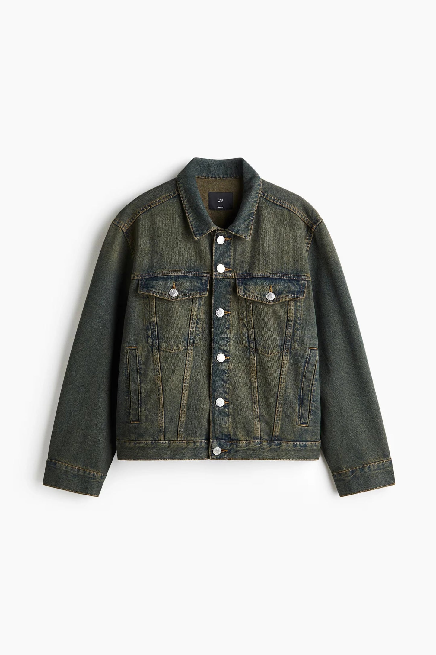 Green Wash Denim Jacket – Vintage Button-Up Trucker Jacket