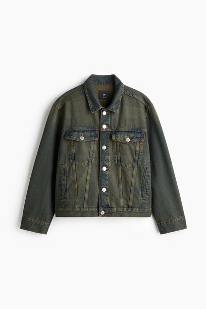 Green Wash Denim Jacket – Vintage Button-Up Trucker Jacket