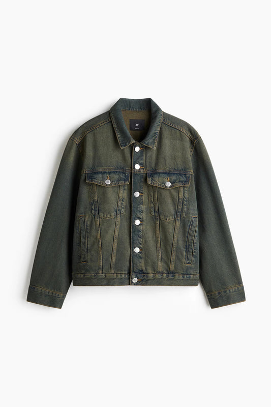 Green Wash Denim Jacket – Vintage Button-Up Trucker Jacket