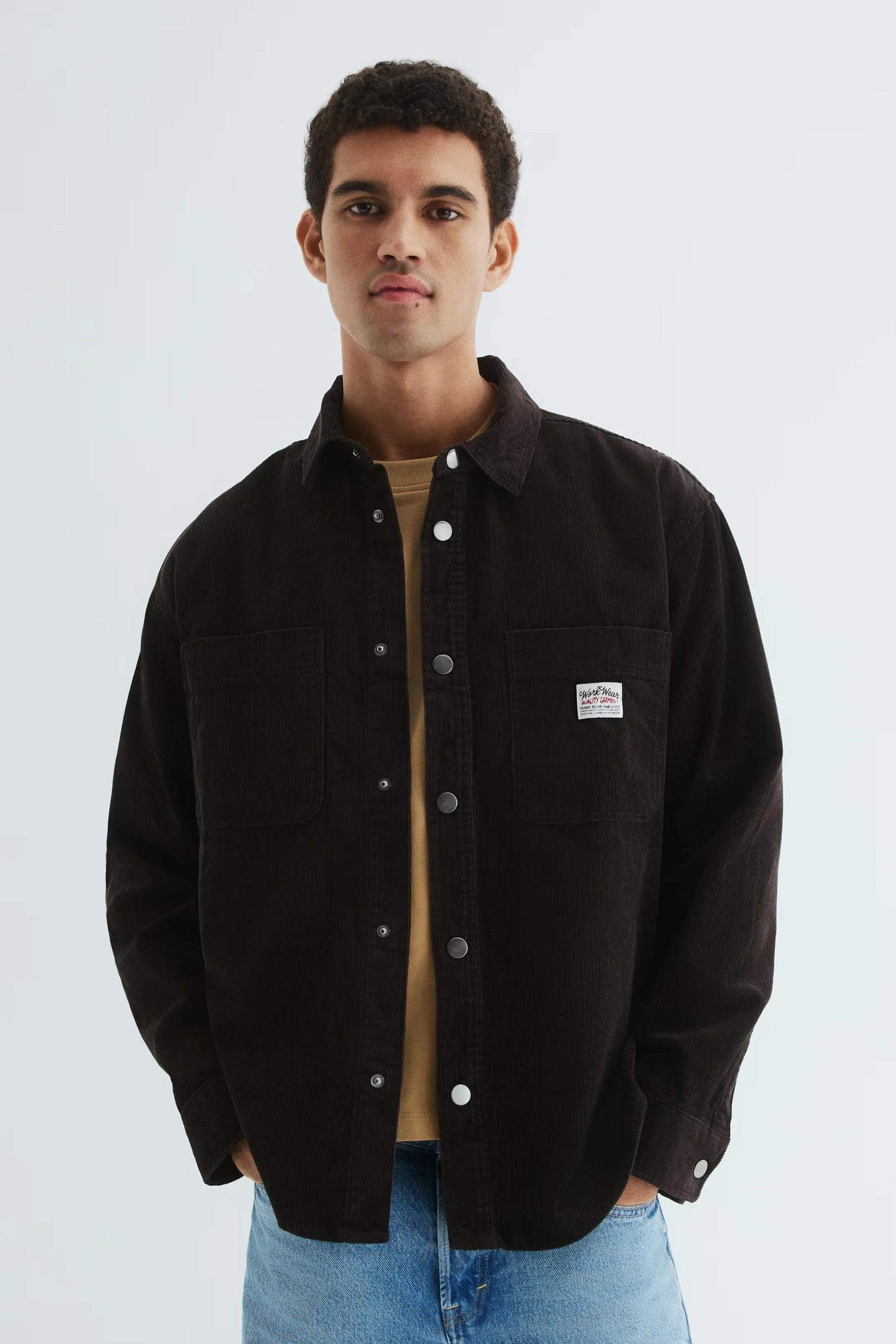 Dark Brown Corduroy Shirt Jacket – Button-Up Workwear Shacket