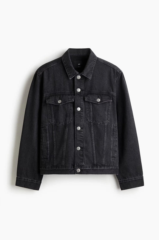 Black Denim Jacket – Classic Button-Up Trucker Jacket for Everyday Wear