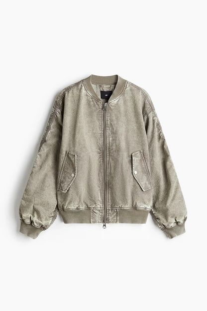 Vintage Wash Bomber Jacket – Lightweight Zip-Up Distressed Flight Jacket