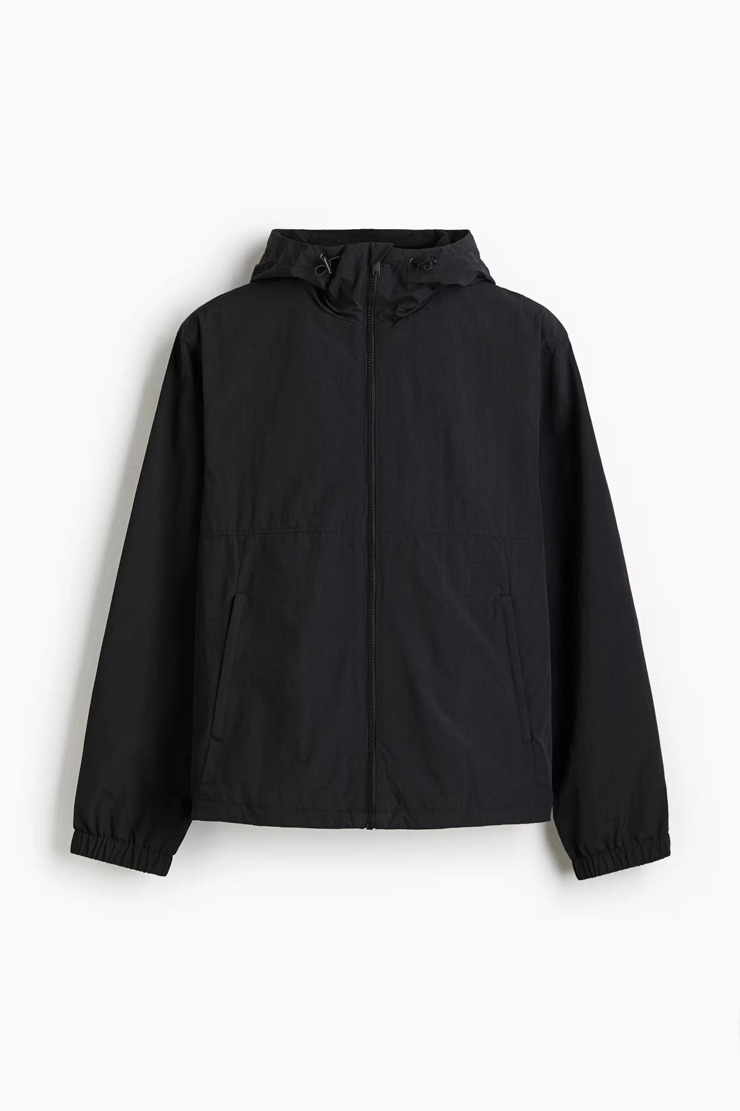Black Hooded Lightweight Jacket – Minimal Zip-Up Windbreaker for Everyday Wear