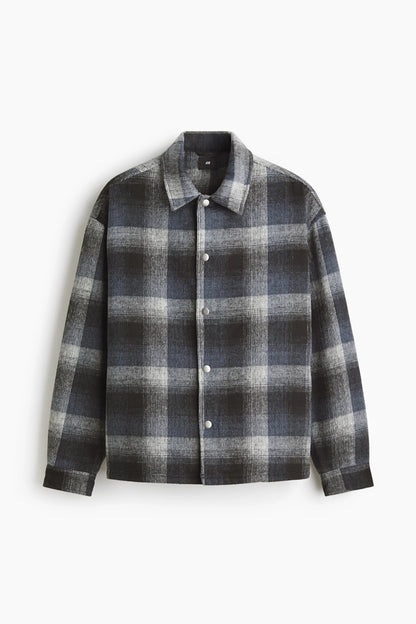Grey Plaid Shirt Jacket – Button-Up Flannel Shacket for Casual Wear