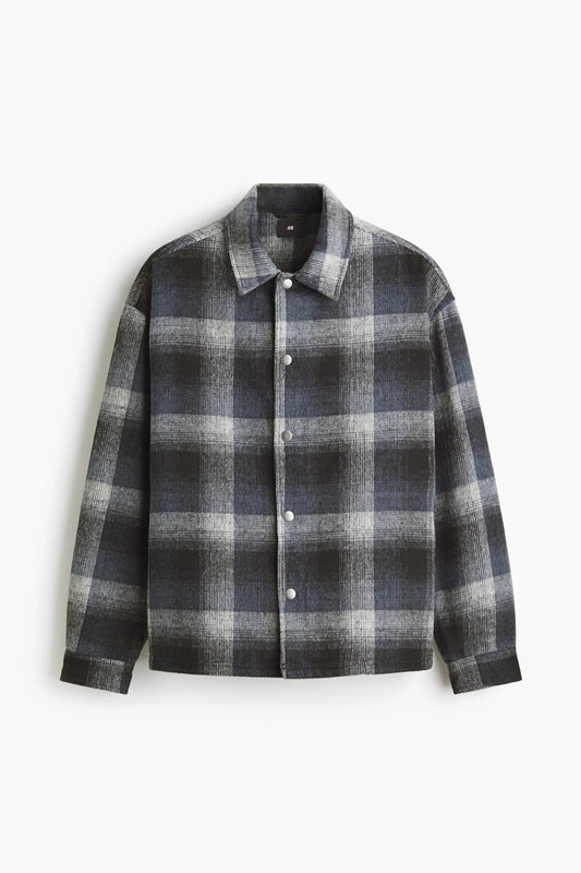 Grey Plaid Shirt Jacket – Button-Up Flannel Shacket for Casual Wear