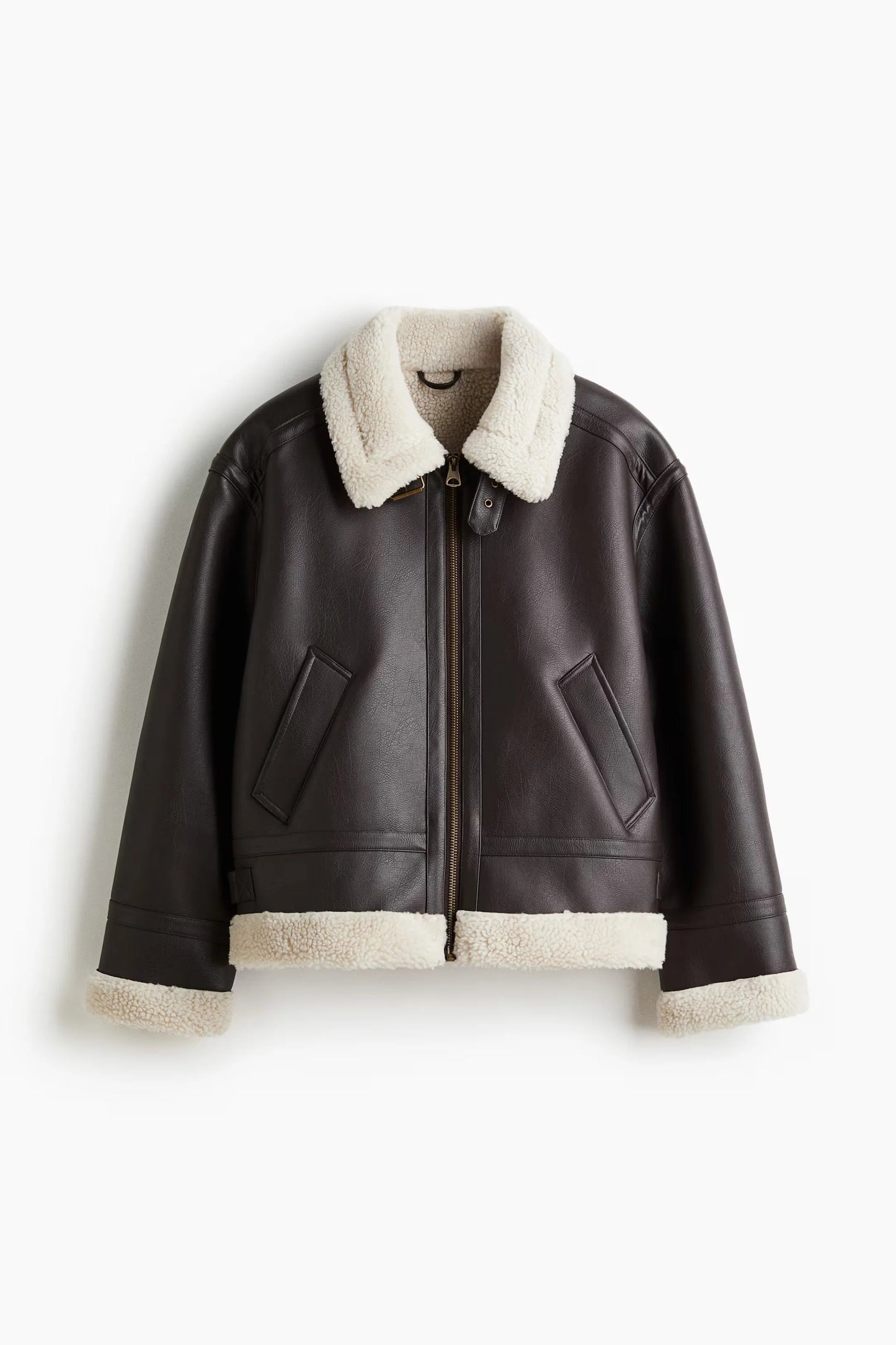 Brown Shearling Leather Jacket – Classic Aviator Winter Jacket with Faux Fur Lining