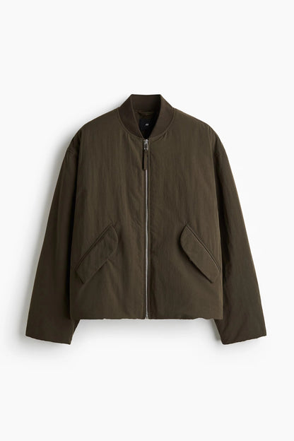 Olive Brown Zip-Up Jacket – Minimalist Lightweight Bomber Style Jacket