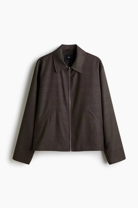 Dark Brown Zip-Up Casual Jacket – Minimal Tailored Jacket for Everyday Wear