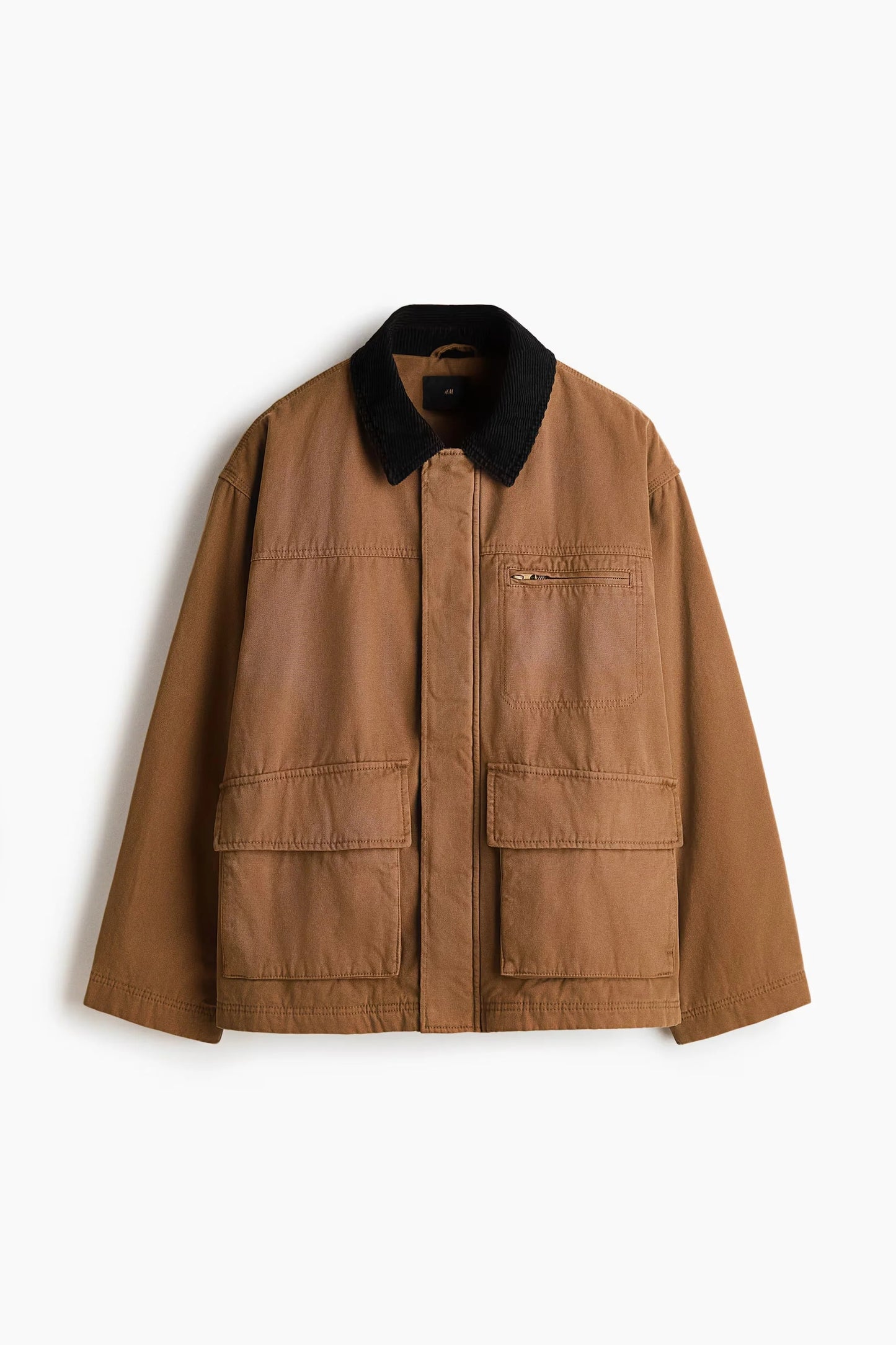 Brown Utility Jacket – Casual Workwear Canvas Jacket with Contrast Collar