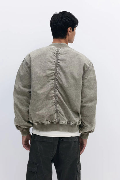 Vintage Wash Bomber Jacket – Lightweight Zip-Up Distressed Flight Jacket