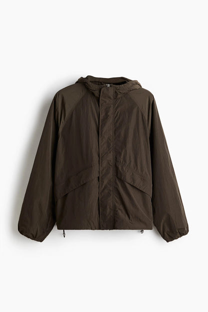 Dark Brown Hooded Lightweight Jacket – Minimal Windbreaker with Concealed Zip
