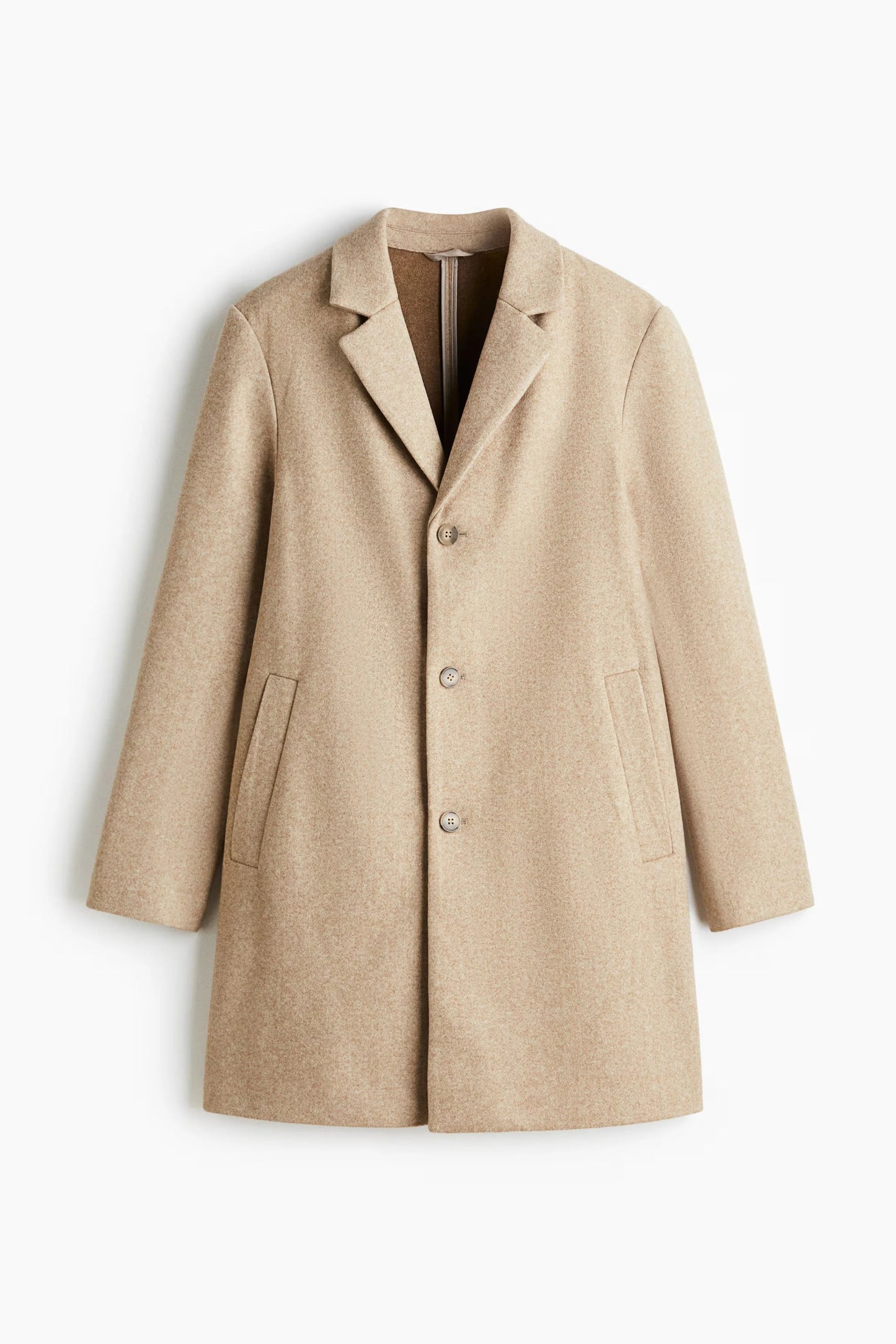 Beige Wool Blend Overcoat – Classic Single-Breasted Winter Coat