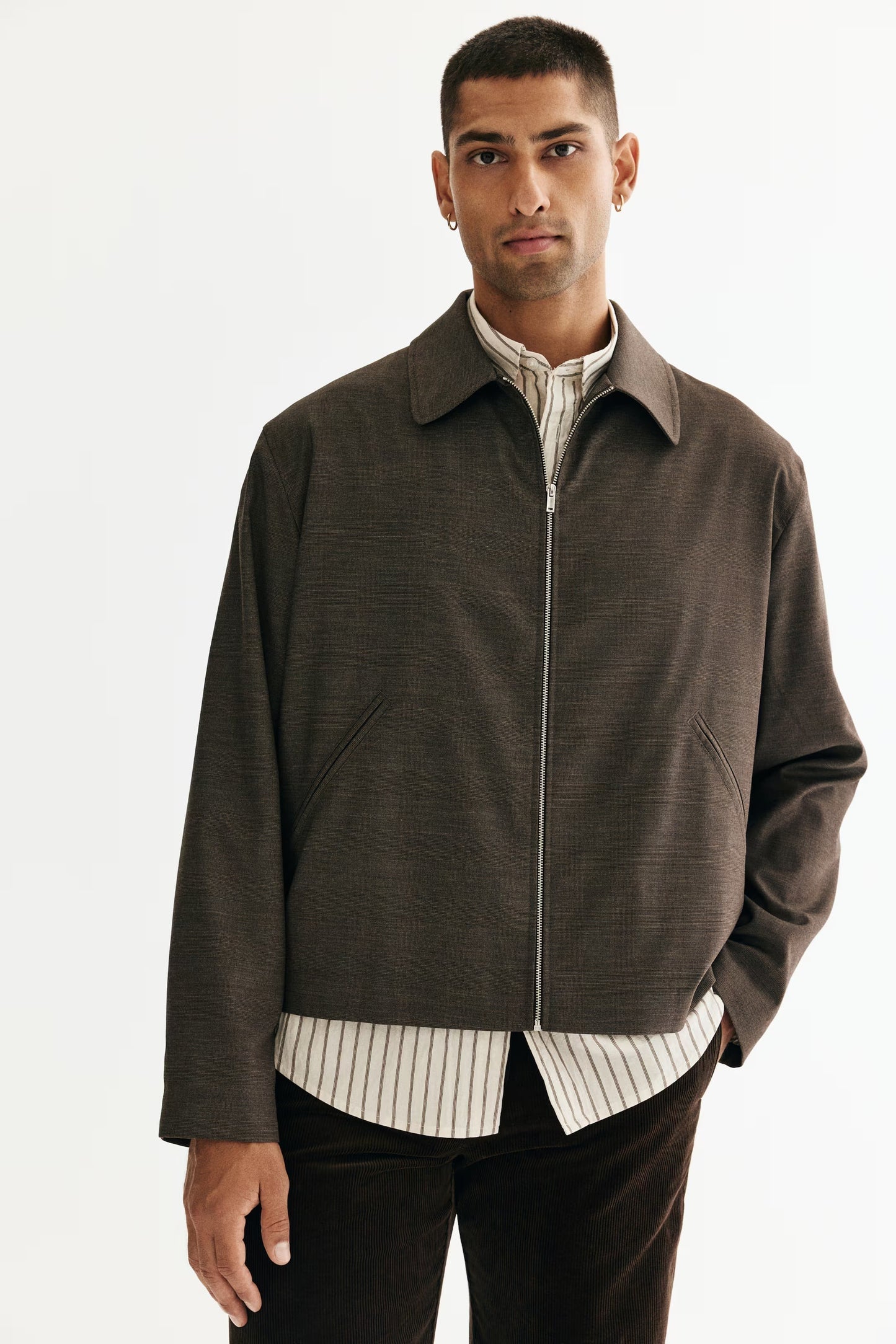 Dark Brown Zip-Up Casual Jacket – Minimal Tailored Jacket for Everyday Wear