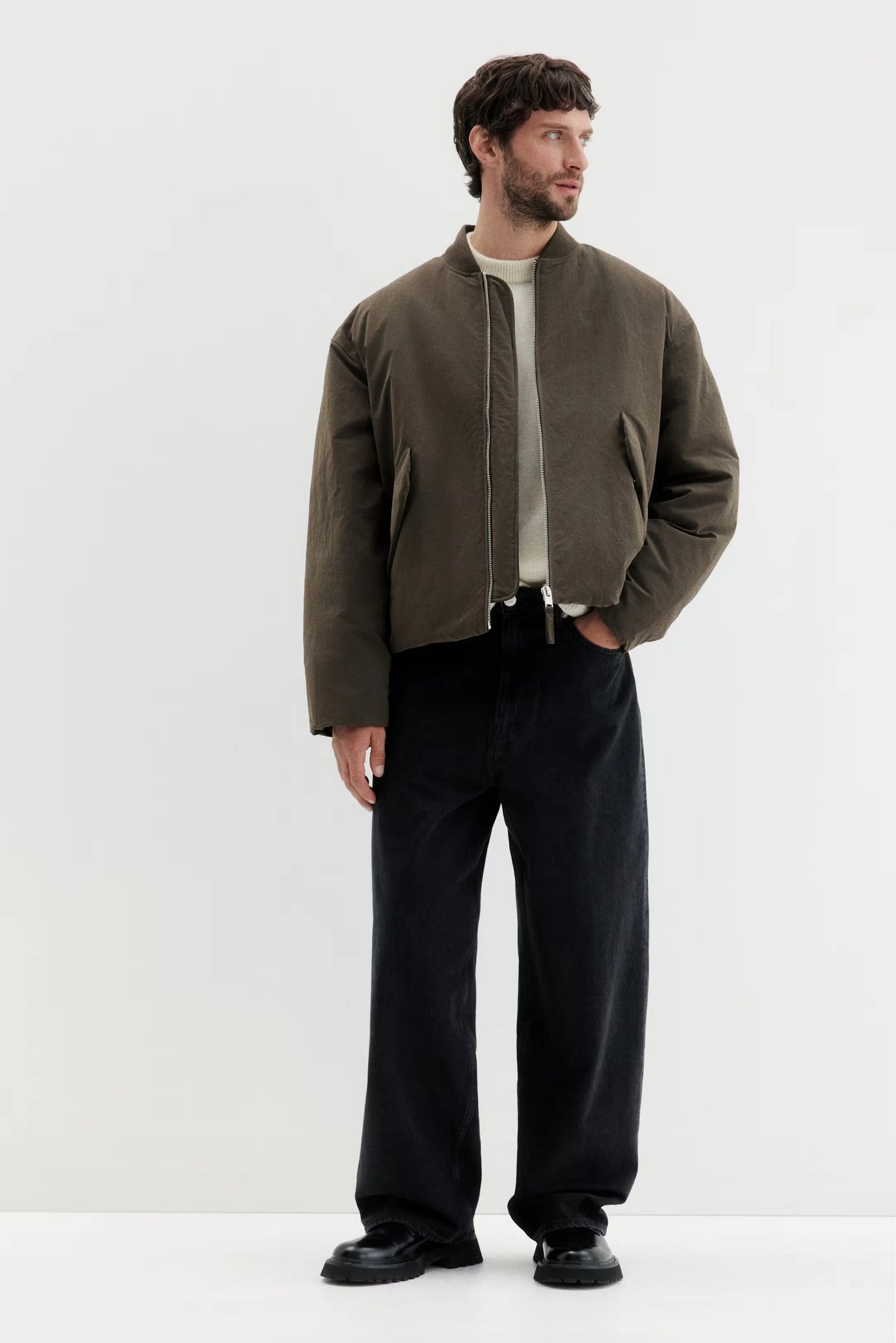 Olive Brown Zip-Up Jacket – Minimalist Lightweight Bomber Style Jacket