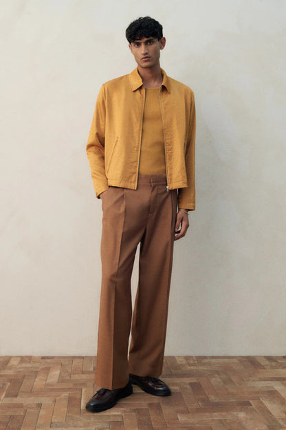 Mustard Brown Zip-Up Casual Jacket – Lightweight Minimal Jacket with Collar