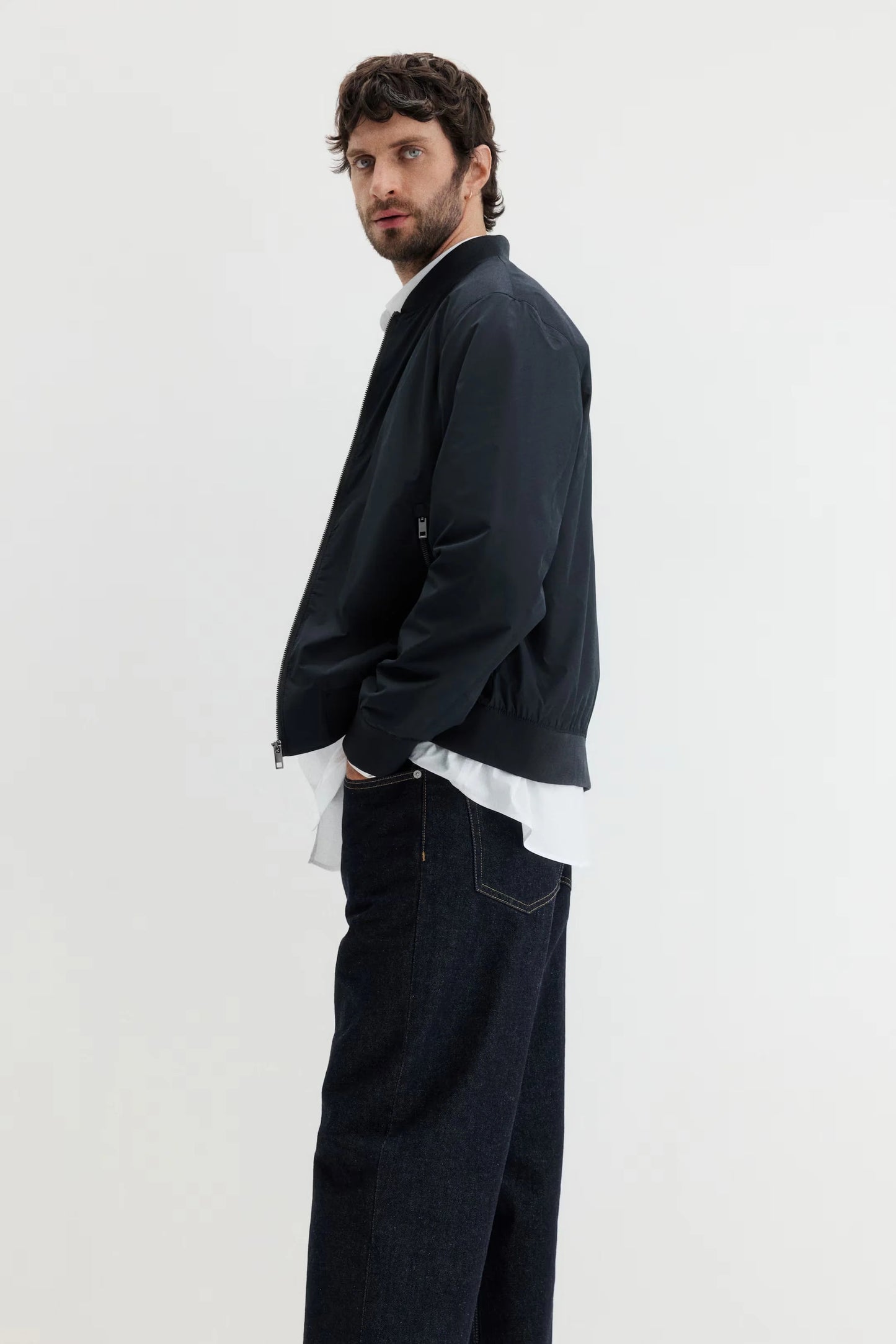 Black Lightweight Bomber Jacket – Minimal Zip-Up Flight Jacket for Everyday Wear