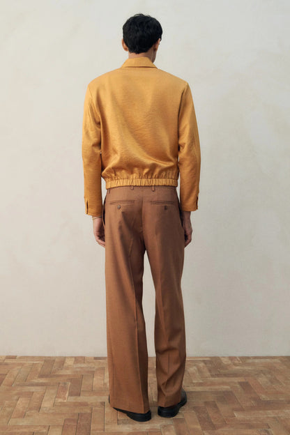 Mustard Brown Zip-Up Casual Jacket – Lightweight Minimal Jacket with Collar