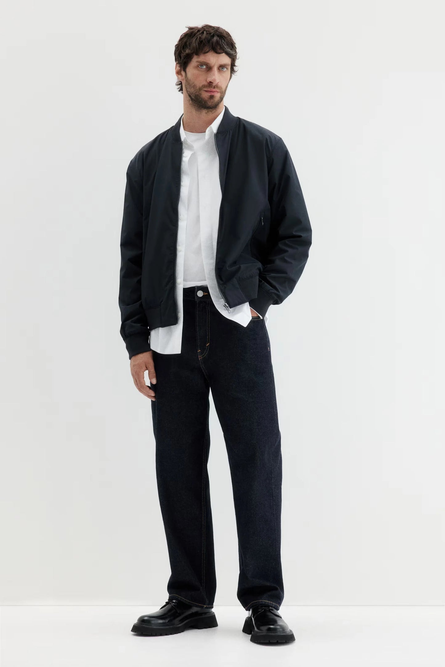 Black Lightweight Bomber Jacket – Minimal Zip-Up Flight Jacket for Everyday Wear