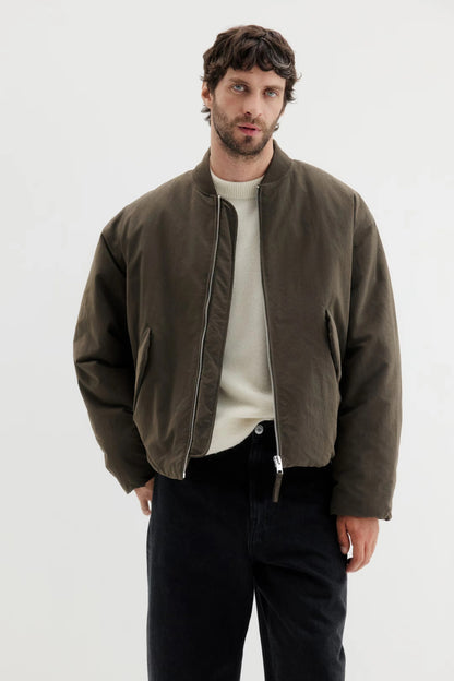 Olive Brown Zip-Up Jacket – Minimalist Lightweight Bomber Style Jacket