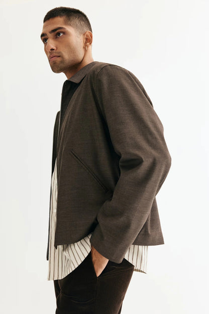 Dark Brown Zip-Up Casual Jacket – Minimal Tailored Jacket for Everyday Wear