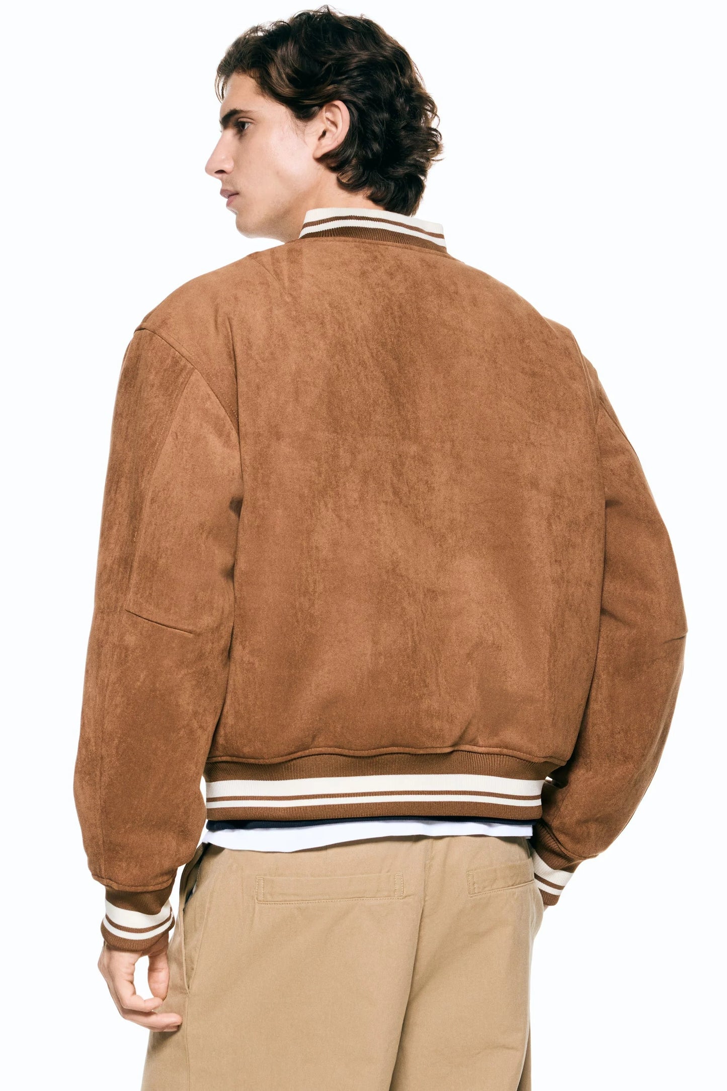 Brown Varsity Jacket – Vintage College Style Snap-Button Bomber Jacket