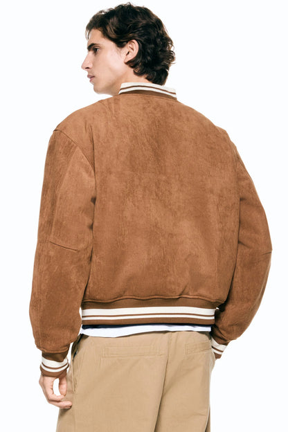 Brown Varsity Jacket – Vintage College Style Snap-Button Bomber Jacket