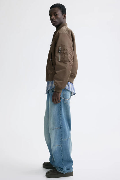 Brown Bomber Jacket – Classic Zip-Up Flight Jacket with Ribbed Cuffs