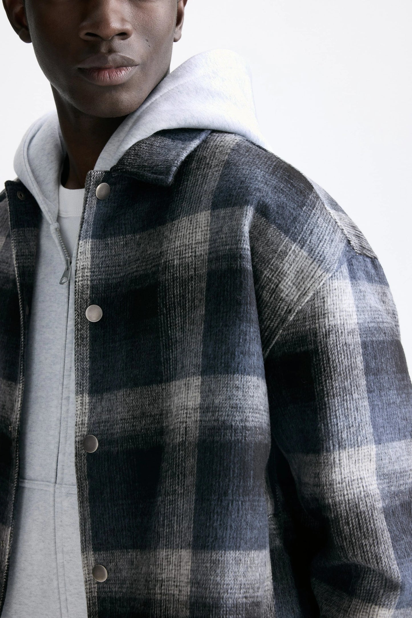 Grey Plaid Shirt Jacket – Button-Up Flannel Shacket for Casual Wear