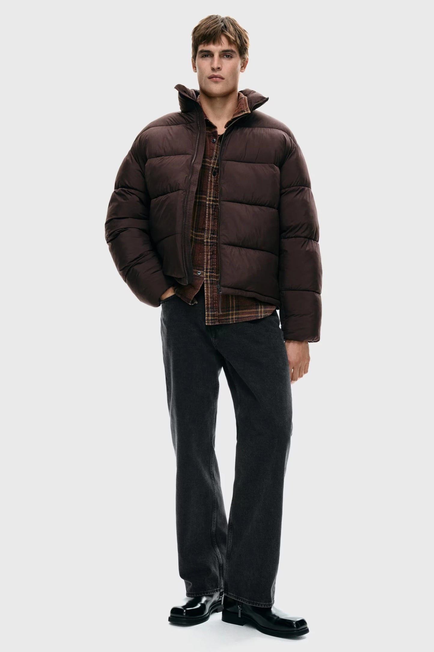 Brown Puffer Jacket – Warm Lightweight Zip-Up Winter Coat