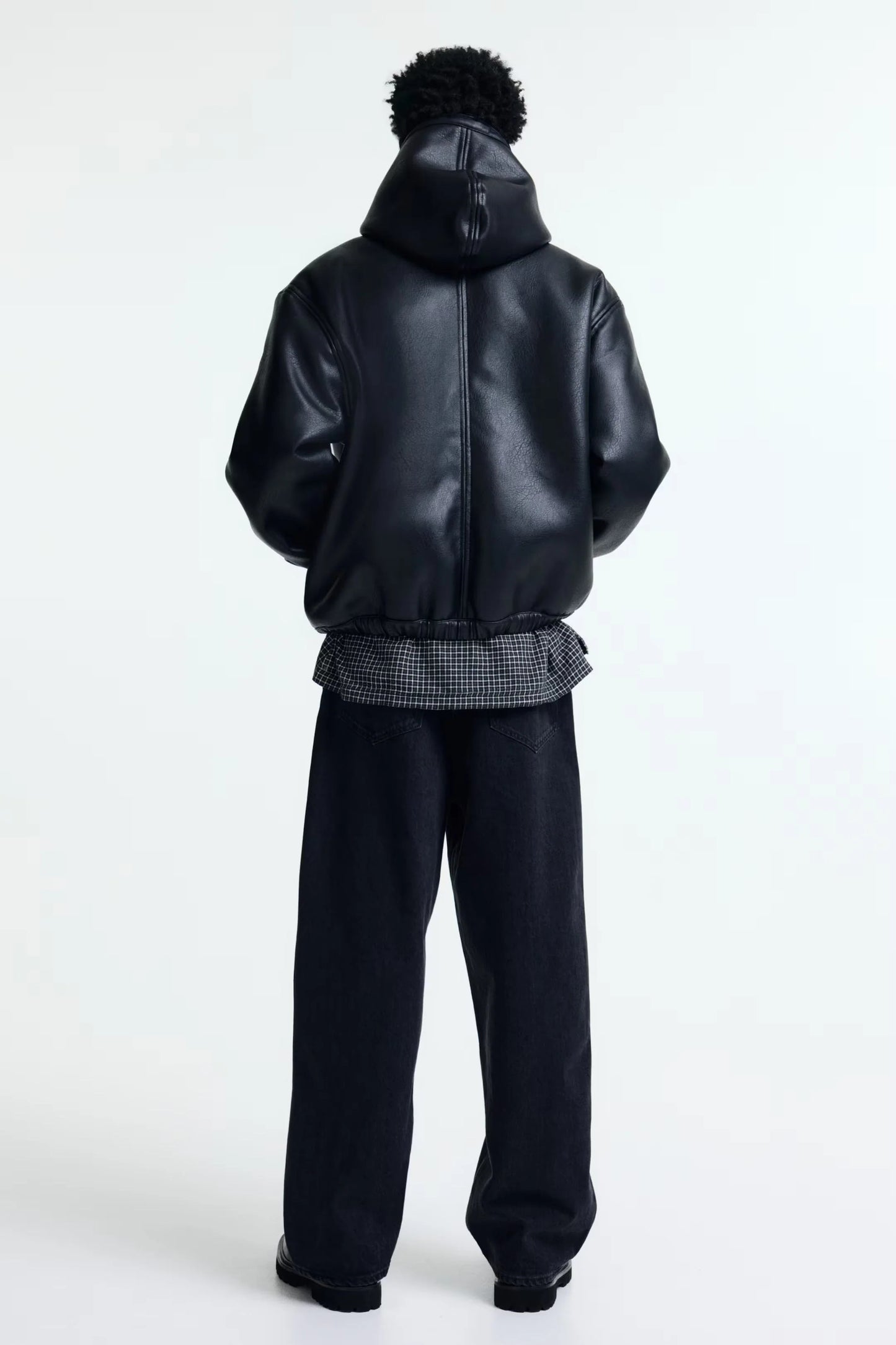 Black Hooded Shearling Leather Jacket – Warm Zip-Up Winter Hoodie Coat