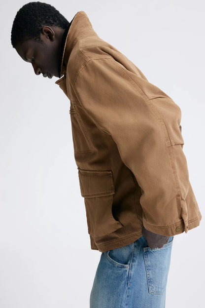 Brown Utility Jacket – Casual Workwear Canvas Jacket with Contrast Collar